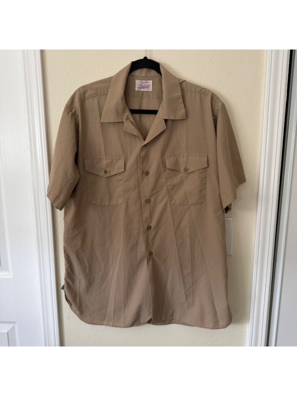 Vintage Creighton USMC Uniform Shirt Military Khaki Button Down Made In USA Sz L
